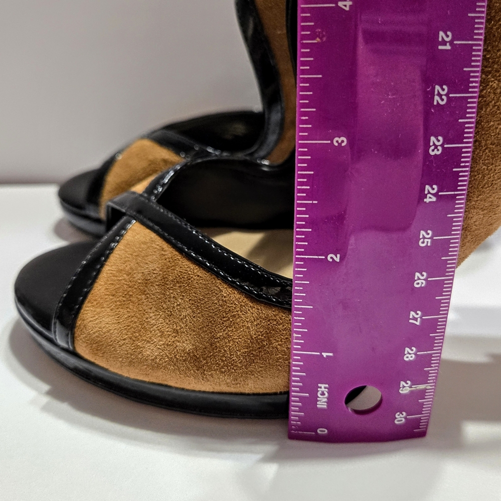 Antonio Melani Heels Black And Tan/Brown Strappy Peep-toe - Picture 7 of 8